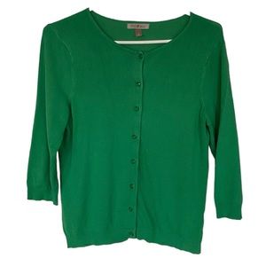 Roz & Ali Kelly Green 3/4 Sleeve Cardigan Size M